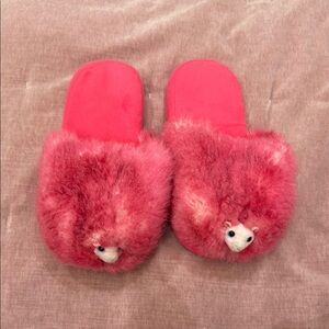 Fuzzy Red Slippers with Cute Animal Design